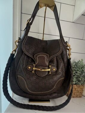 AUTHENTIC Gucci Brown Leather Horsebit Pelham Large Bag